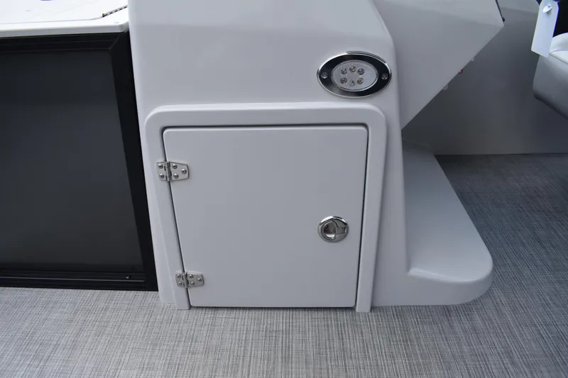 Slide: The Image of 2026 Lowe SF 212 WT Sport Fish boat storage compartment with sleek design and secure latch. - 30