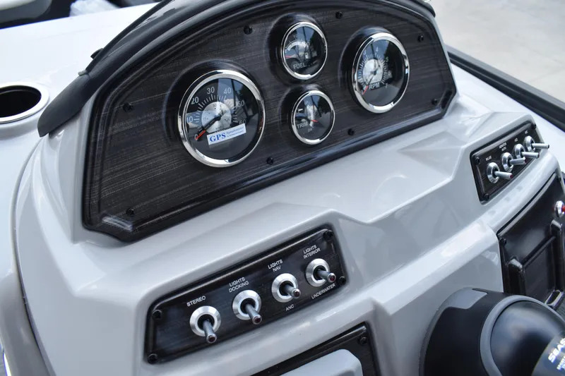 Slide: The Image of Dashboard of 2026 Lowe SF 212 WT Sport Fish boat with gauges and controls. - 39