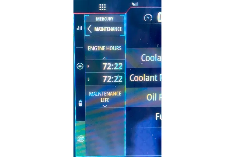 Slide: The Image of Display screen showing engine hours for 2024 Tidewater 320 CC Adventure boat. - 46