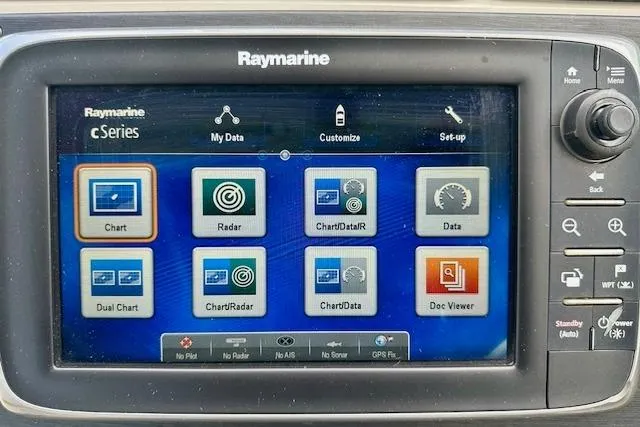 Slide: The Image of Raymarine cSeries display on 2014 Sea Ray 350 Sundancer, showing navigation and data options. - 14