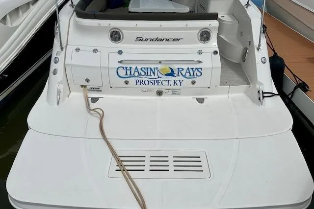Slide: The Image of 2014 Sea Ray 350 Sundancer boat with "Chasin' Rays" name, docked in Prospect, KY. - 3