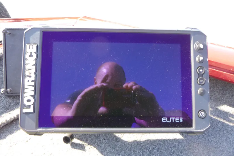 Slide: The Image of Lowrance Elite fish finder on 2020 Tracker Pro Team 190 TX boat dashboard. - 11