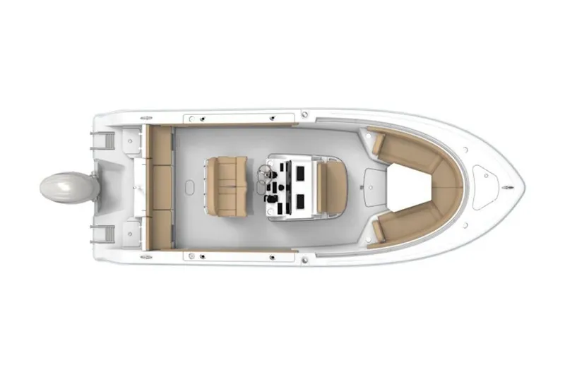 Slide: The Image of Top view of 2026 Sportsman Heritage 231 boat with seating and console layout. - 34