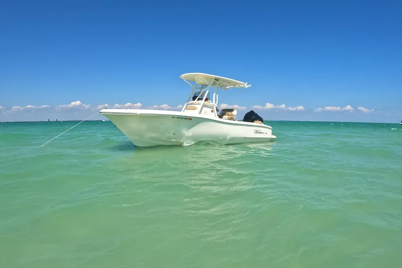 The Image of 2020 Pioneer 222 Islander boat floating on clear turquoise water under a bright blue sky. - 0