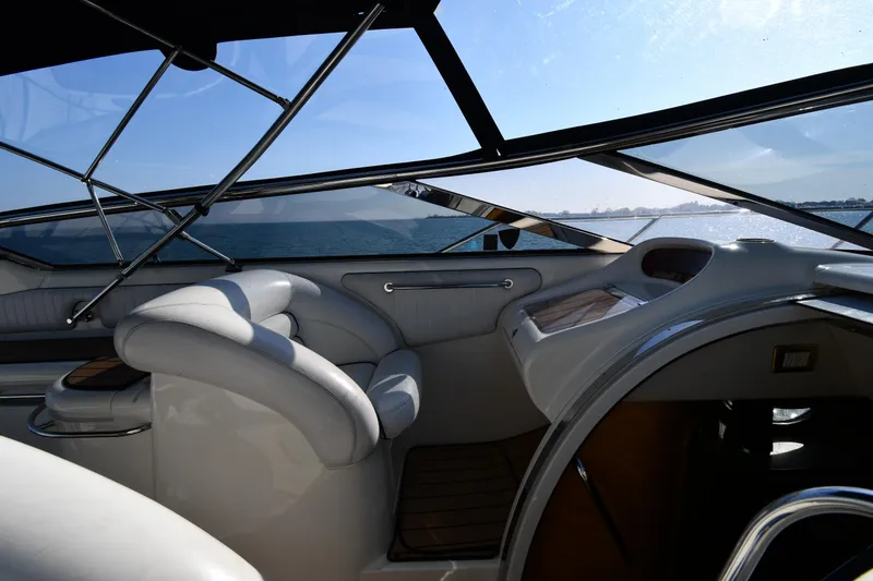 Slide: The Image of Luxurious interior of 1996 Sunseeker 55 CAMARGUE yacht with sleek design and ocean view. - 22