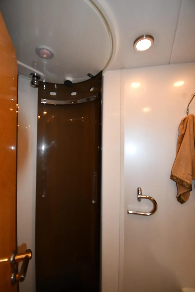 Slide: The Image of Bathroom interior of 1996 Sunseeker 55 CAMARGUE yacht with shower and towel rack. - 47