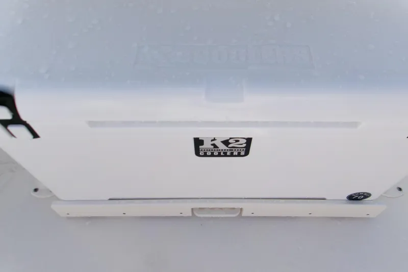 Slide: The Image of White K2 cooler on Key West 239 FS boat, 2026 model. - 14