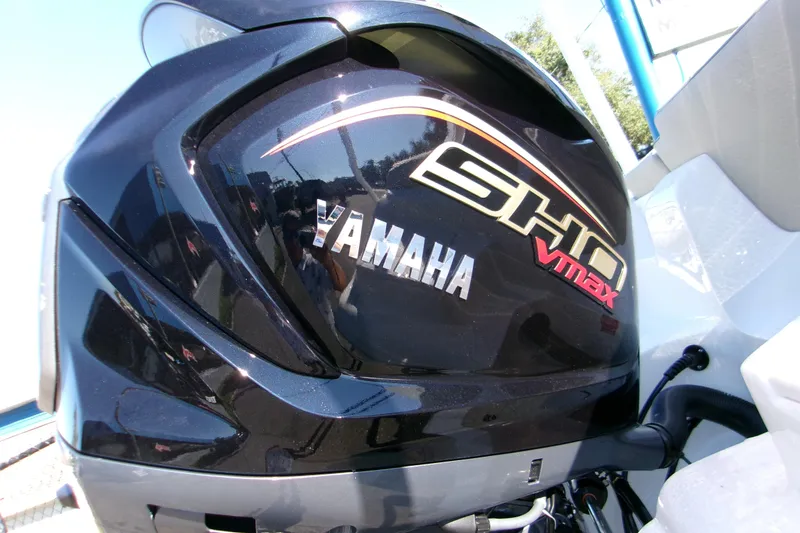 Slide: The Image of Yamaha SHO VMAX engine on 2026 Key West 239 FS boat, close-up view. - 18