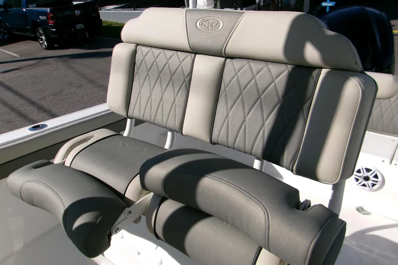 Slide: The Image of 2026 Key West 239 FS boat seat with diamond-stitched upholstery, showcasing luxury and comfort. - 8