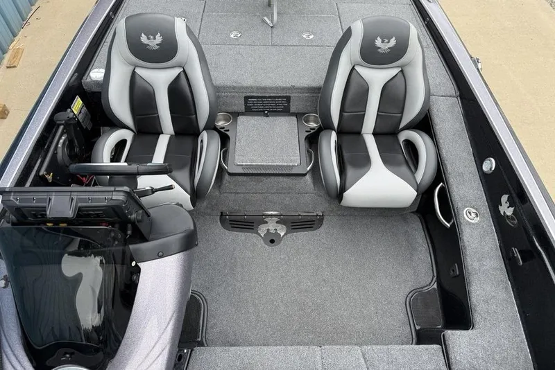 Slide: The Image of 2019 Phoenix 921 PRO XP boat interior with dual seats and steering console. - 12