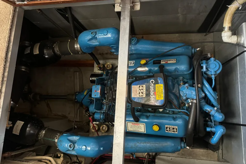 Slide: The Image of Engine compartment of a 1990 Carver 3807 Aft Cabin with Crusader 454 engine. - 9