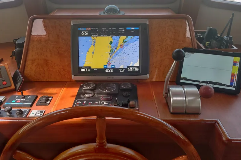 Slide: The Image of Kadey-Krogen 39 yacht helm with navigation equipment, 2001 model. - 45