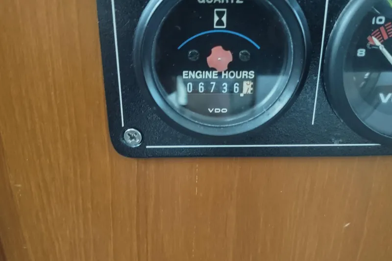 Slide: The Image of Engine hour meter showing 6736 hours on 2001 Kadey-Krogen 39 yacht. - 55