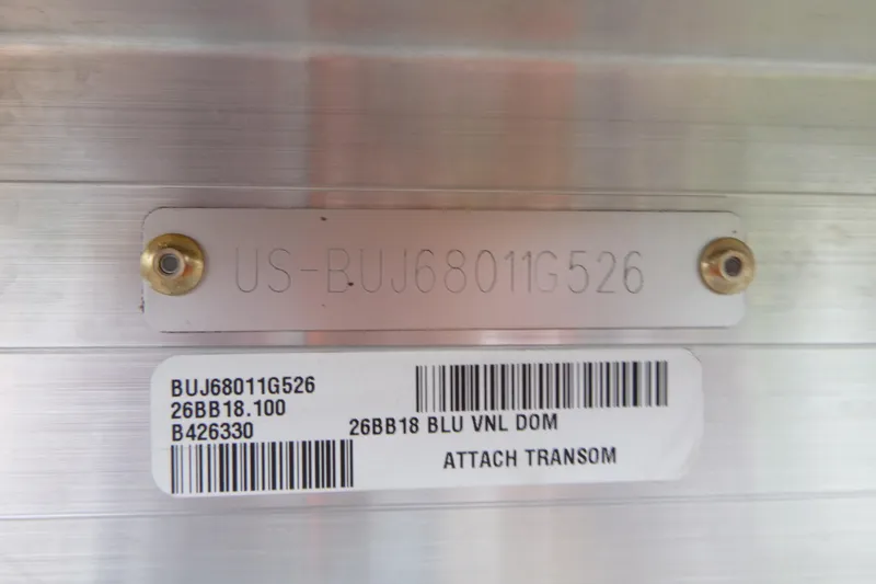 Slide: The Image of 2026 Sun Tracker Bass Buggy 18 DLX hull identification number and barcode label. - 15