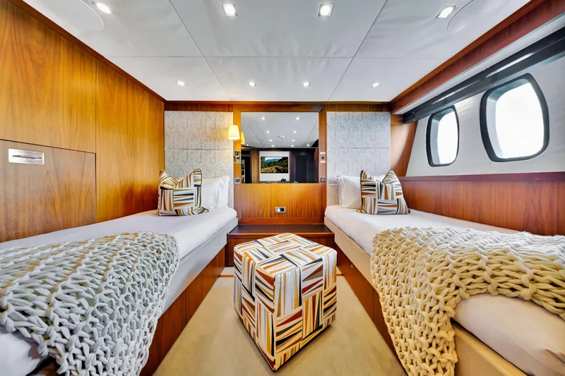 Slide: The Image of Luxurious twin cabin interior on 2009 Sunseeker 37 Metre Yacht with modern decor. - 26
