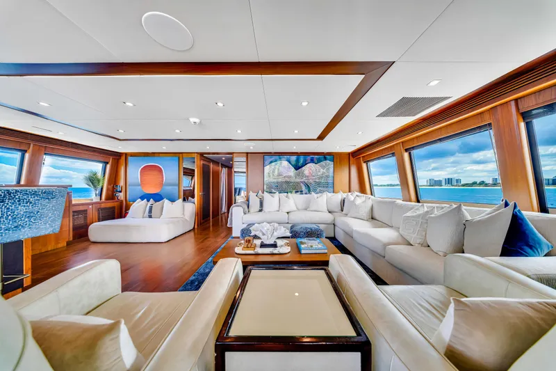 Slide: The Image of Luxurious interior of 2009 Sunseeker 37 Metre Yacht with elegant seating and panoramic windows. - 32