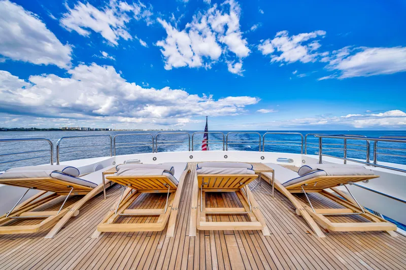 Slide: The Image of Sunseeker 37 Metre Yacht 2009 deck with sun loungers and ocean view. - 42