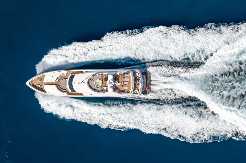 Slide: The Image of Aerial view of 2009 Sunseeker 37 Metre Yacht cruising on blue ocean. - 48
