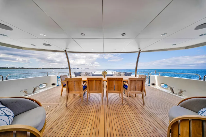 Slide: The Image of Luxurious Sunseeker 37 Metre Yacht 2009 with elegant outdoor dining area and ocean view. - 8