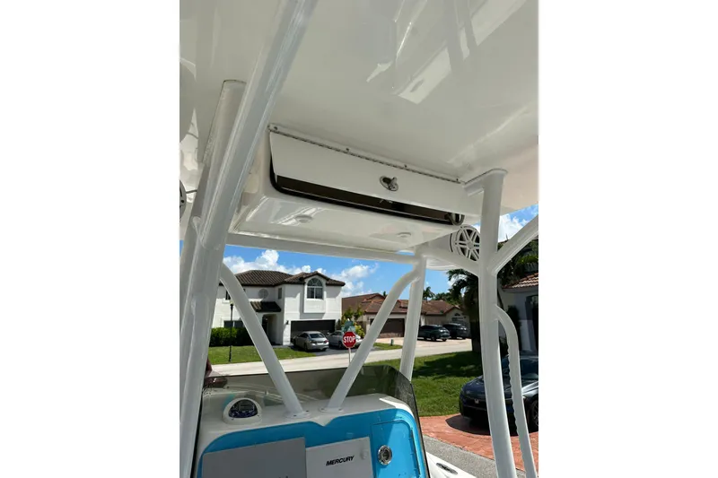 Slide: The Image of 2019 Concept 27' CC boat interior with white framework and blue accents. - 17