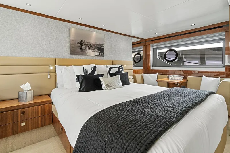 Slide: The Image of Luxurious bedroom interior of 2019 Sunseeker Manhattan 66 yacht with elegant decor and modern amenities. - 22