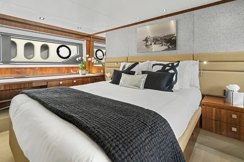 Slide: The Image of Luxurious bedroom interior of 2019 Sunseeker Manhattan 66 yacht with elegant decor. - 23