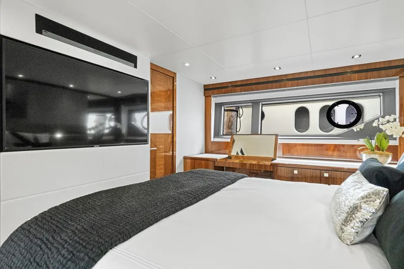 Slide: The Image of Luxurious bedroom interior of 2019 Sunseeker Manhattan 66 yacht with modern decor. - 24