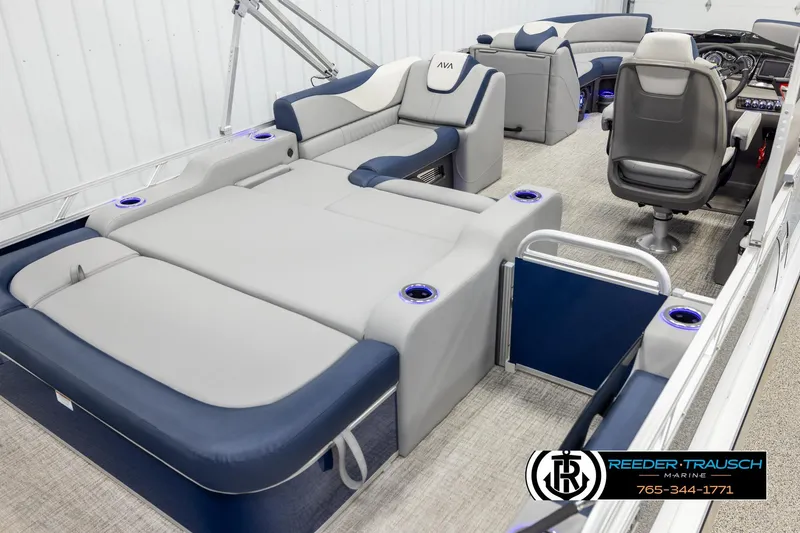 Slide: The Image of 2026 Avalon LSZ VRB boat interior with luxurious seating and modern design. - 12