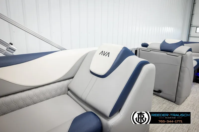 Slide: The Image of 2026 Avalon LSZ VRB boat interior with luxurious seating and modern design. - 22