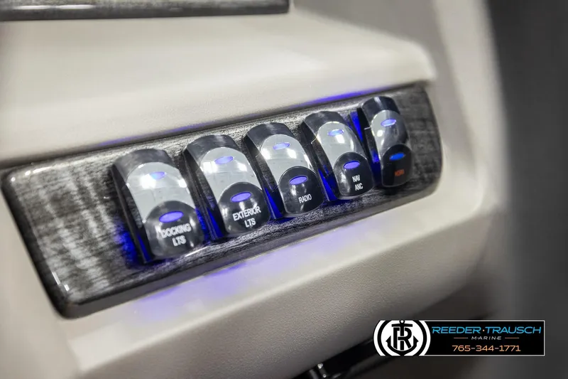 Slide: The Image of Control panel of 2026 Avalon LSZ VRB boat with illuminated switches. - 35