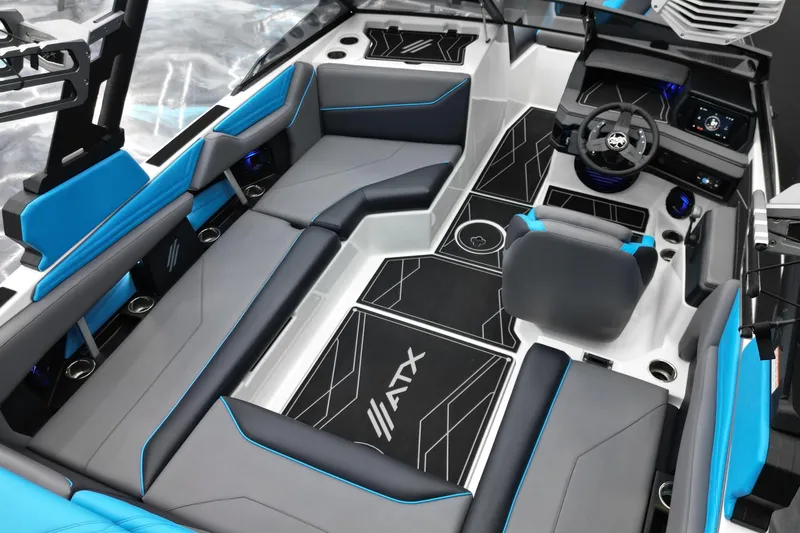 Slide: The Image of 2026 ATX Surf Boats 22 Type-S interior with modern seating and sleek design. - 17