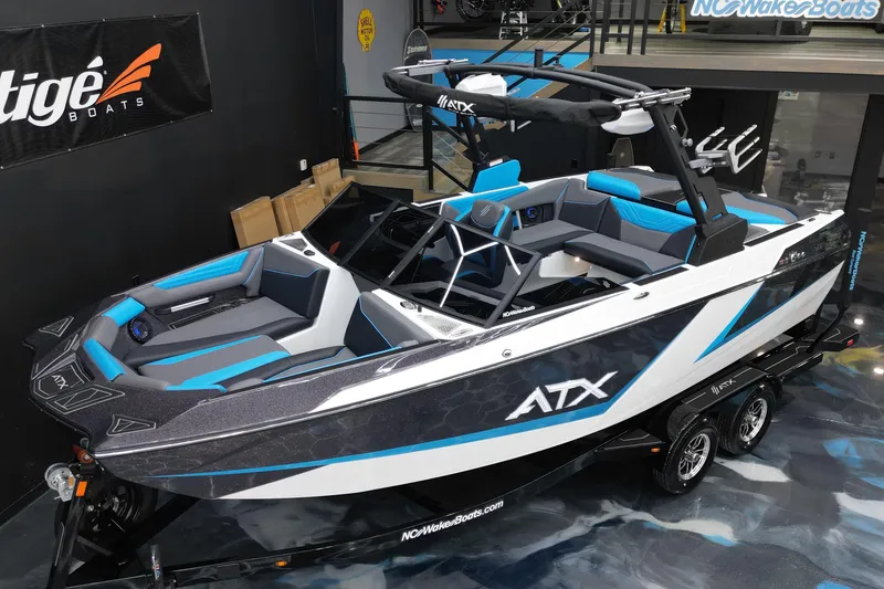 Slide: The Image of 2026 ATX Surf Boats 22 Type-S in showroom, featuring sleek design and modern interior. - 6