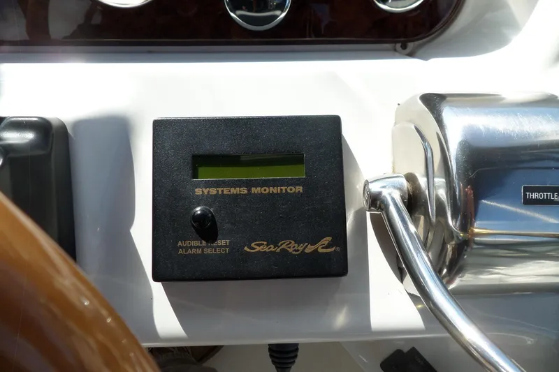 Slide: The Image of Control panel of a 2000 Sea Ray 380 Aft Cabin boat with systems monitor. - 25