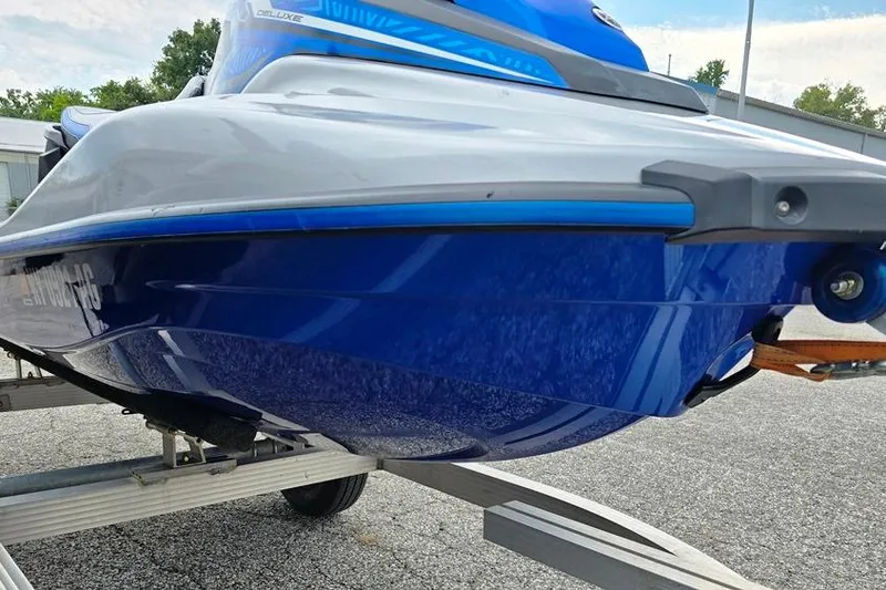 Slide: The Image of 2020 Yamaha WaveRunner on trailer, showcasing sleek blue and gray design. - 11