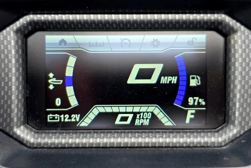 Slide: The Image of Dashboard display of a 2020 Yamaha WaveRunner showing speed, fuel, and battery voltage. - 6