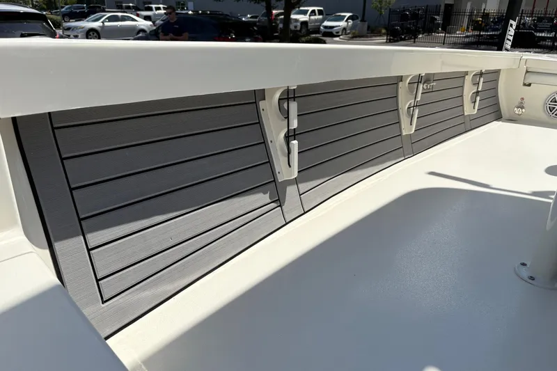 Slide: The Image of 2024 Pathfinder 2500 Hybrid boat interior with sleek storage compartments. - 26