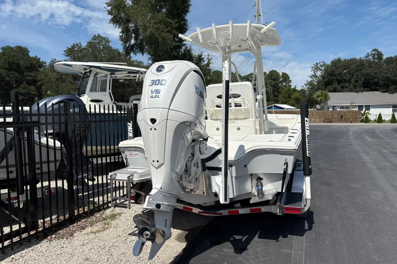 Slide: The Image of 2024 Pathfinder 2500 Hybrid boat with Yamaha 300 V6 engine on a trailer. - 4