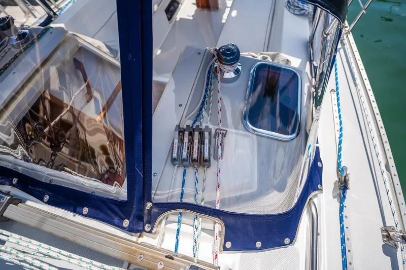 Slide: The Image of Cockpit view of 2005 Catalina 36 MkII sailboat with winch and control lines. - 15