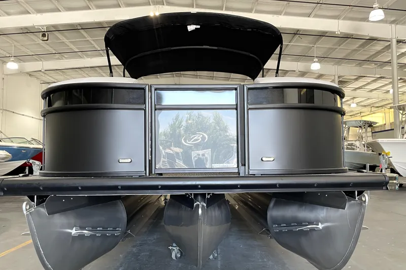 Slide: The Image of 2026 Barletta ARIA 22QC pontoon boat in showroom, front view. - 8