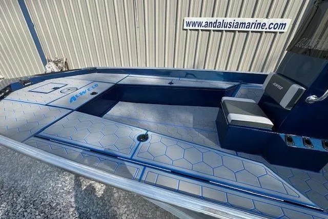 Slide: The Image of 2026 Alweld 2270 Vortex boat with blue hexagonal deck design at Andalusia Marine. - 11