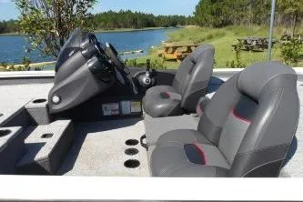 Slide: The Image of 2022 Tracker Pro Team 190 TX Tournament Edition boat interior with lake view. - 5