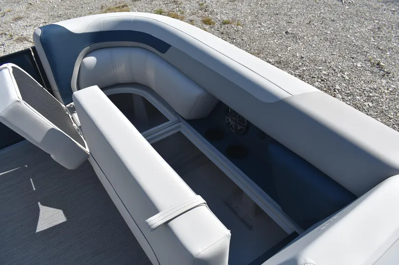 Slide: The Image of 2026 Godfrey Sweetwater 2086 C boat interior with cushioned seating and storage compartments. - 10