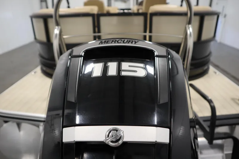 Slide: The Image of 2018 Lowe 230 Retreat WT with Mercury 115 outboard motor, rear view. - 41