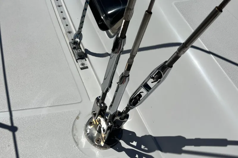Slide: The Image of Close-up of rigging hardware on a 1988 Hunter 37.5 sailboat deck. - 18