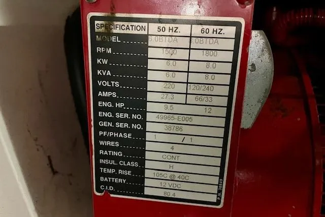 Slide: The Image of Engine specifications label on 2001 Sea Ray 420 Aft Cabin boat. - 54