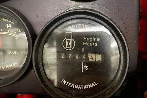 Slide: The Image of Close-up of a 2001 Sea Ray 420 Aft Cabin engine hour meter showing 2,244.4 hours. - 55