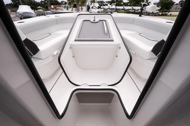 Slide: The Image of 2026 Blackfin 262 HB boat interior with sleek seating and modern design. - 33