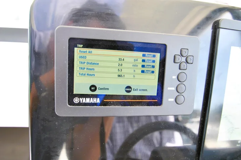 Slide: The Image of Yamaha display on 2019 Jeanneau NC 795 Sport showing trip data and fuel usage. - 17