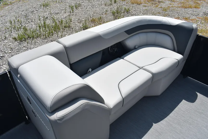 Slide: The Image of 2026 Godfrey SWEETWATER 2086SB boat interior with sleek, modern seating design. - 11