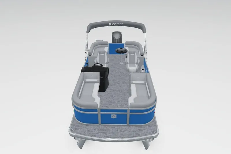 Slide: The Image of 2026 Godfrey Xperience 2286 SBX pontoon boat with blue exterior and spacious seating. - 47